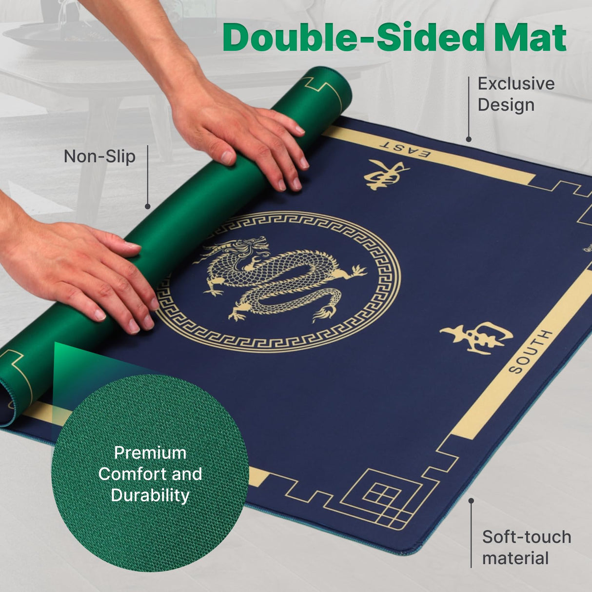 Queensell 35" Folding Game Table, Domino Table, Mahjong Table with Heavy-Duty Legs - 35 x 35 x 27 Inches with Storage Bag Double Sided Mat Queensell