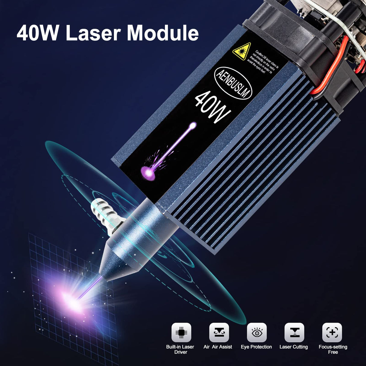 AENBUSLM 40W Laser Module with Air Assist, Laser Engraving Cutting Module for Wood, Fixed-Focus,Double Ultra-Fine Compressed Spot CNC Carving DIY Laser Master AENBUSLM