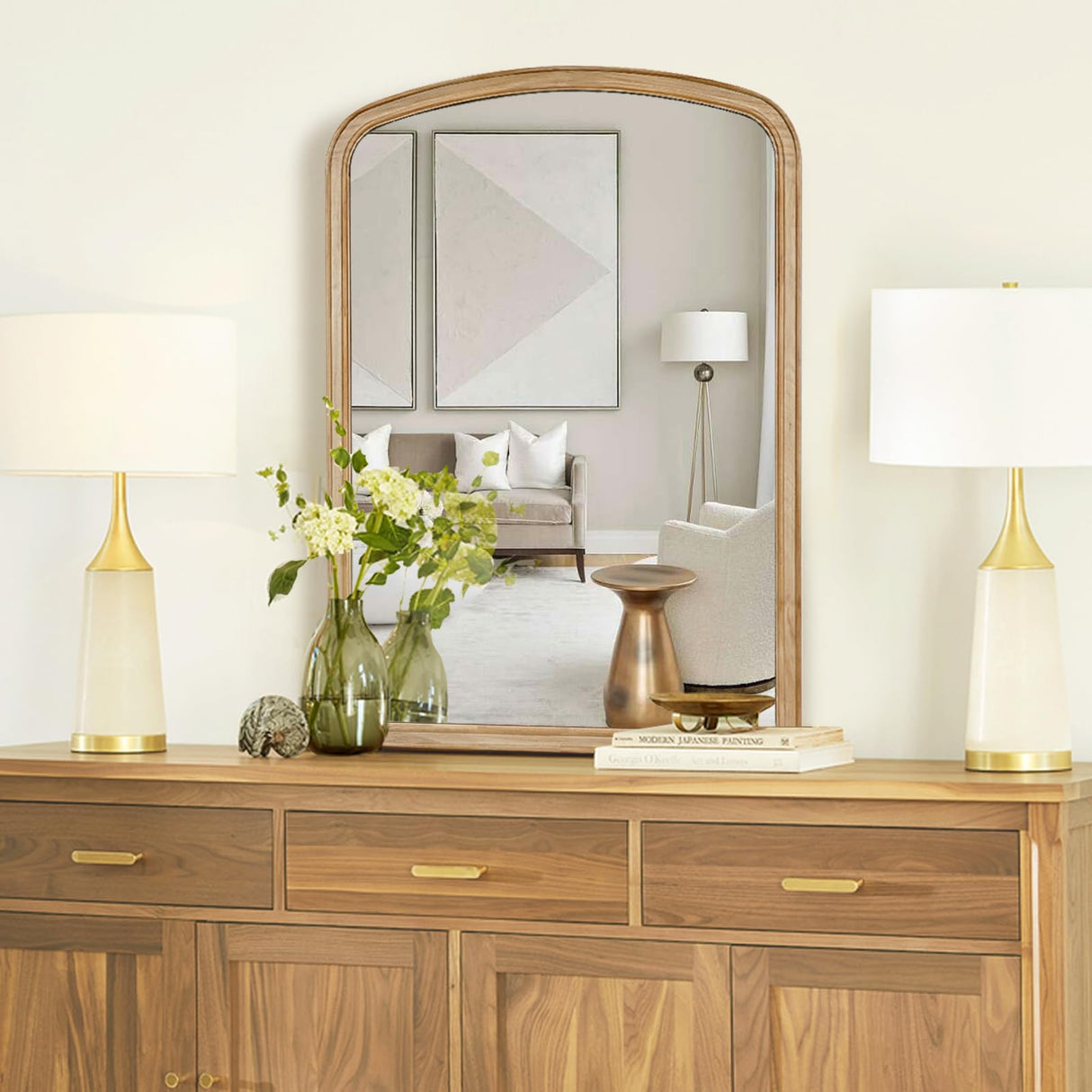 WallBeyond Arched Wall Mirror Wood Framed, 24" x 36" Rustic Farmhouse Wood Arched Mirror for Bathroom Wall Decor Entryway Living Room WallBeyond