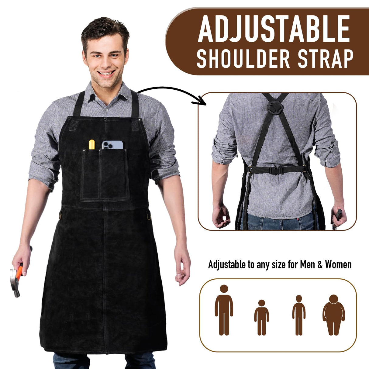 Leather Welding Apron - Heat & Flame Resistant Blacksmith Apron for Forging, BBQ, Grilling (36" Length, Black) LeaSeek