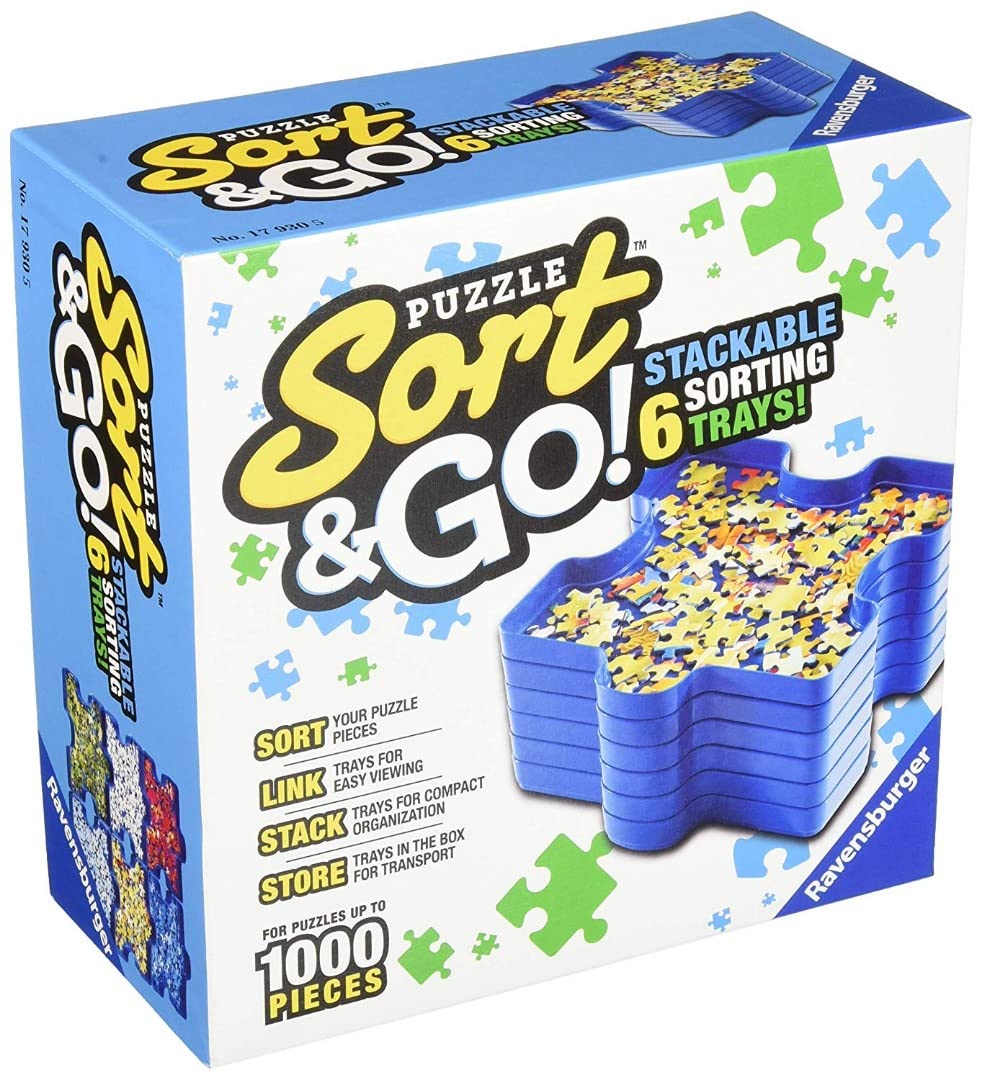 Ravensburger Sort and Go Jigsaw Puzzle Accessory - Robust Plastic Sorting Trays for Easy Puzzle Organization | Accommodates up to 1000 Piece Puzzles | Stackable and Portable Design | Blue Ravensburger