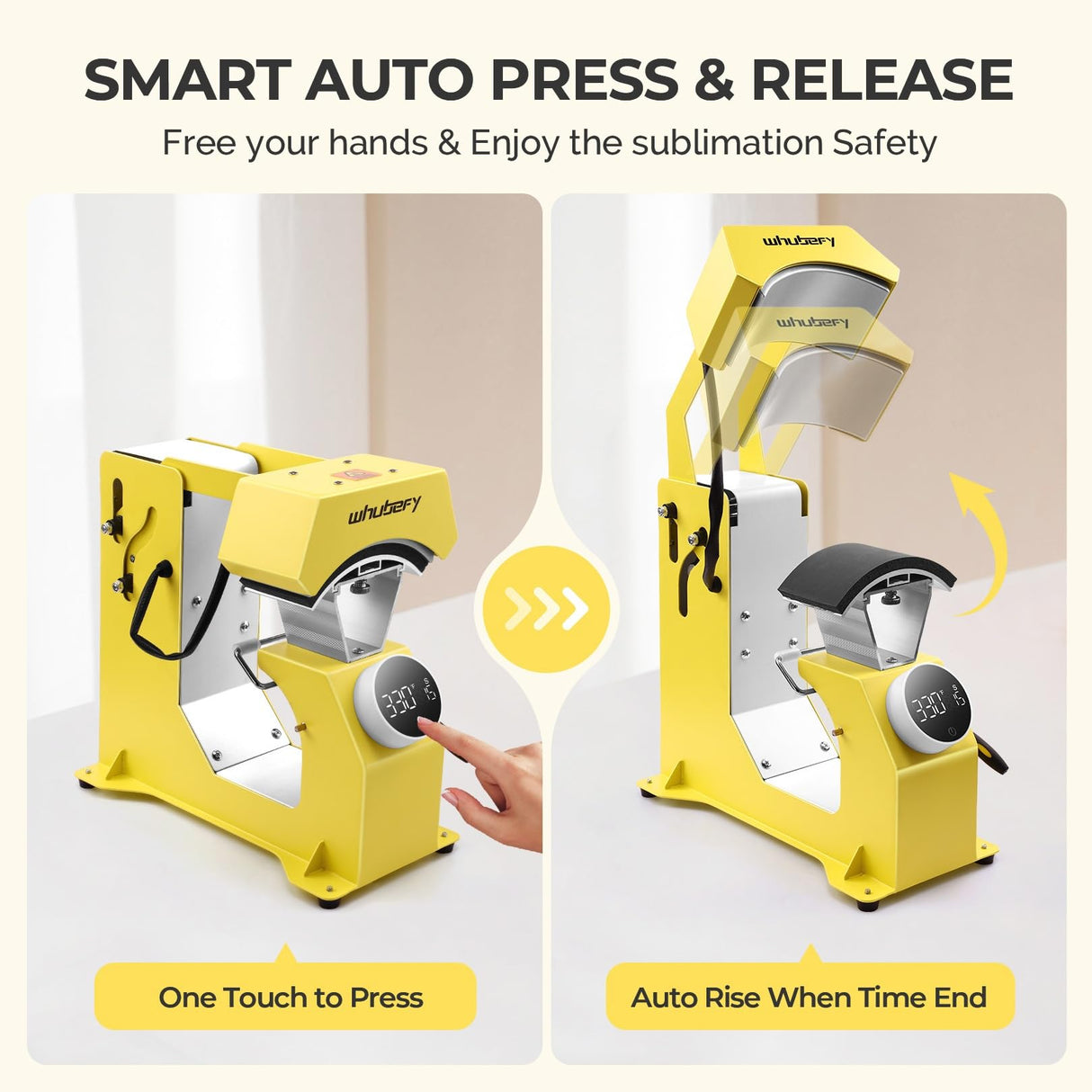 Auto Hat Heat Press Machine for Caps w/3pcs Curved Teflon-Coated Interchangeable Platens, Automatic Press & Release, One-Touch Heat Transfer Printing for Caps HTV Iron On and Sublimation Projects Whubefy