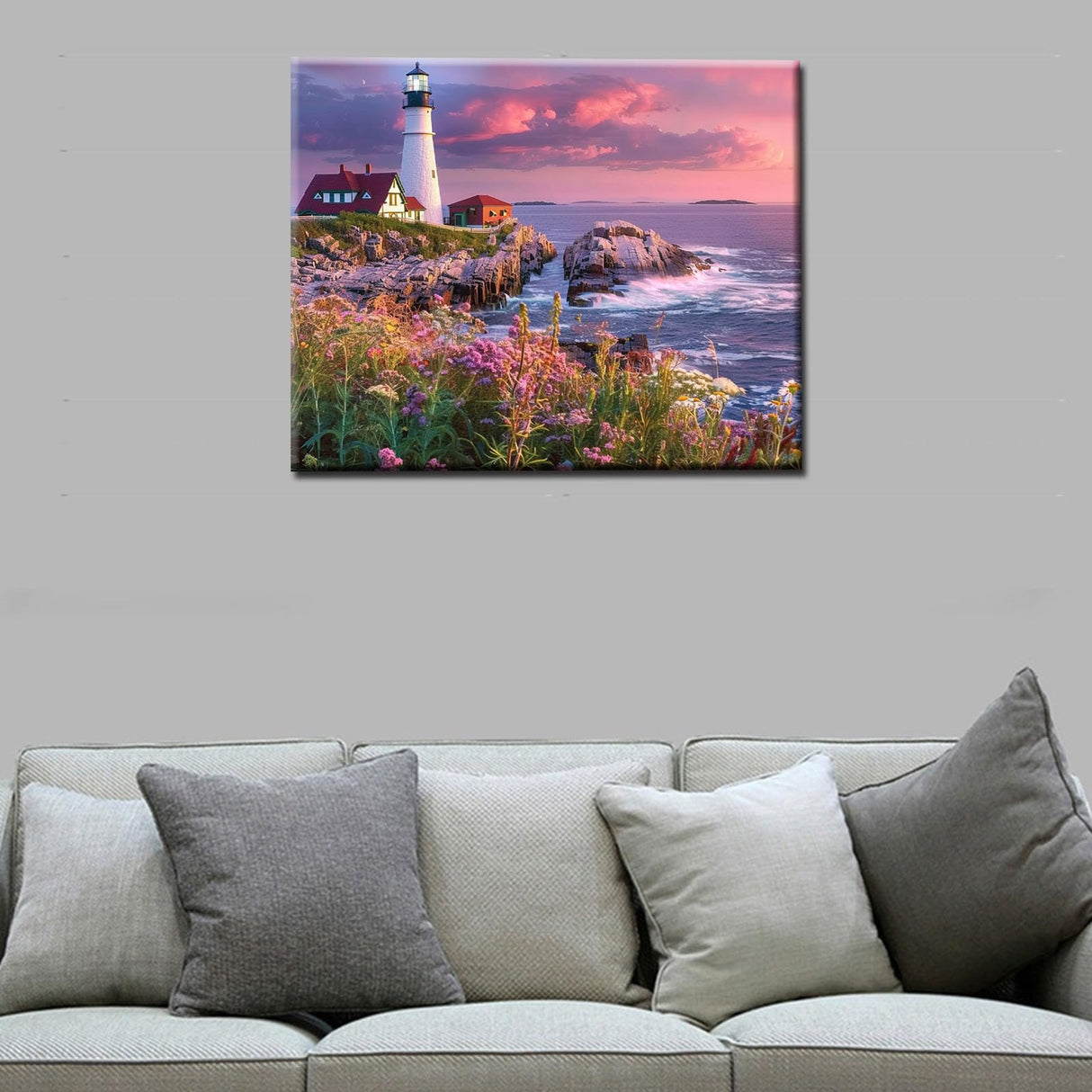 Native America Lighthouse Paint by Numbers Kits 16x20 inch Canvas Atlantic Ocean Scenery DIY Oil Painting for Kids, Adults Beginner Tropical Seascape Artwork with Brushes, Girl Boy Gift(Frameless) Tucocoo