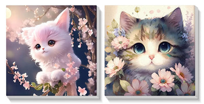 Bowetile 2 Pack Cat Paint by Numbers for Adults Beginners Framed, Adults' Paint-by-Number Cat Kits, Easy Adult Paint by Number Kits on Canvas, Acrylic Number Painting for Home Decor, 8x8in