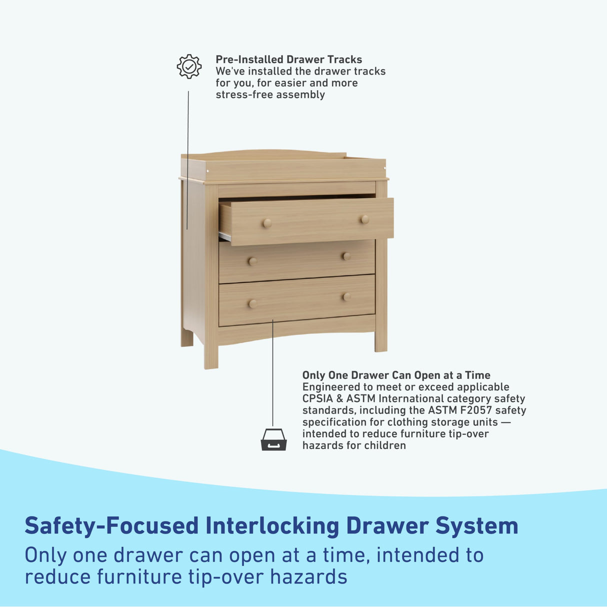 Graco Noah 3 Drawer Changing Table Dresser (Driftwood) – GREENGUARD Gold Certified, Includes Interlocking Drawer System Graco