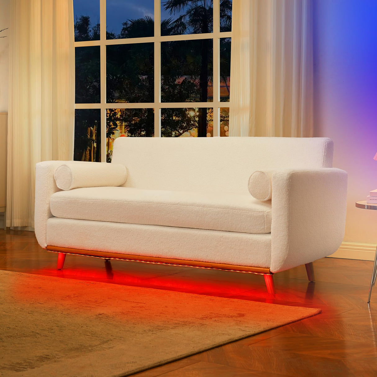 Halitaa 65" Sherpa Loveseat Sofa, Modern Love Seat Mini Boucle Couch for Living Room Bedroom, 2 Seater Small Comfy Sofa Couch for Home Office Small Spaces, White Halitaa