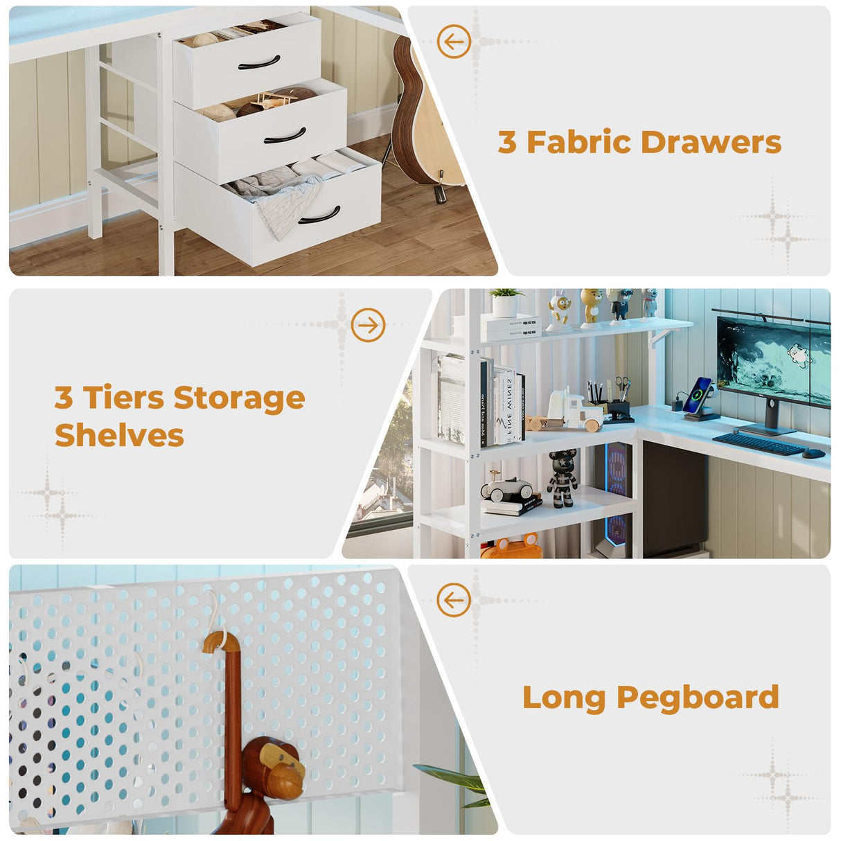 BTHFST Loft Bed Twin Size with L-Shape Desk & RGB LED Lights & Charging Station, Twin Bunk Bed with Fabric Drawers & Shlves, 13.4'' H Safety Guardrail, Noise Free, No Box Spring Needed BTHFST