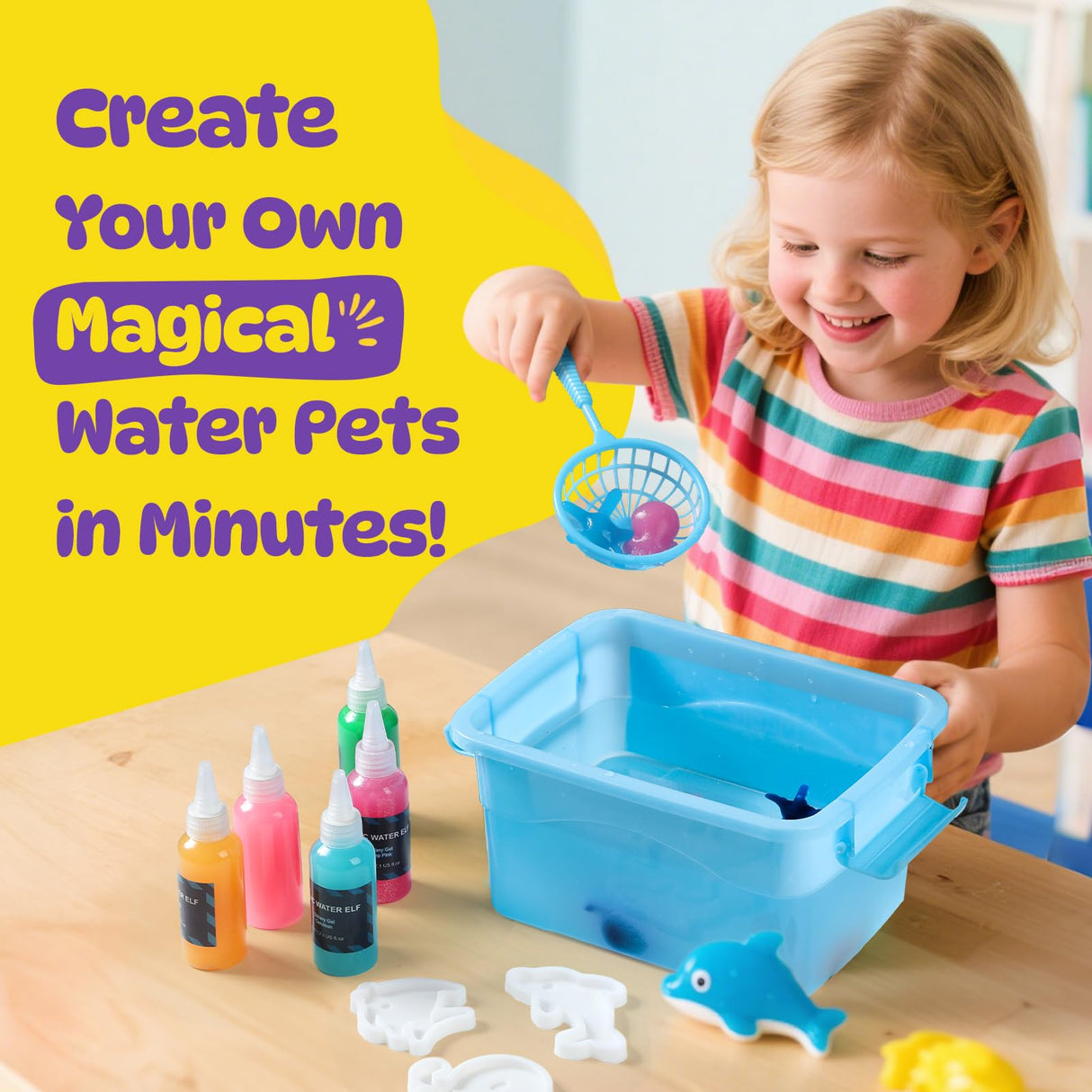 Magic Water Elf Toy Kit, Aqua Fairy Water Gel Kit for Kids with 20 Magic Gel & 10 Molds,Make Your Own Water Pets & Squishy Toys, Craft Kits for Kids Ages 8 9 10 Years Old TMOL