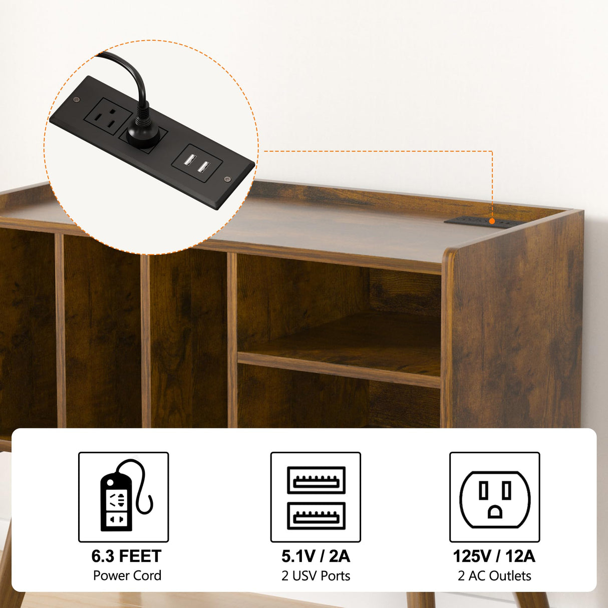 Forevich Record Player Stand Table with Vinyl Storage Holder Large Turntable Record Stand with Power Outlet Holds Up to 220 Albums Display Shelf Cabinet with Wood Legs for Living Room Rustic Brown Forevich