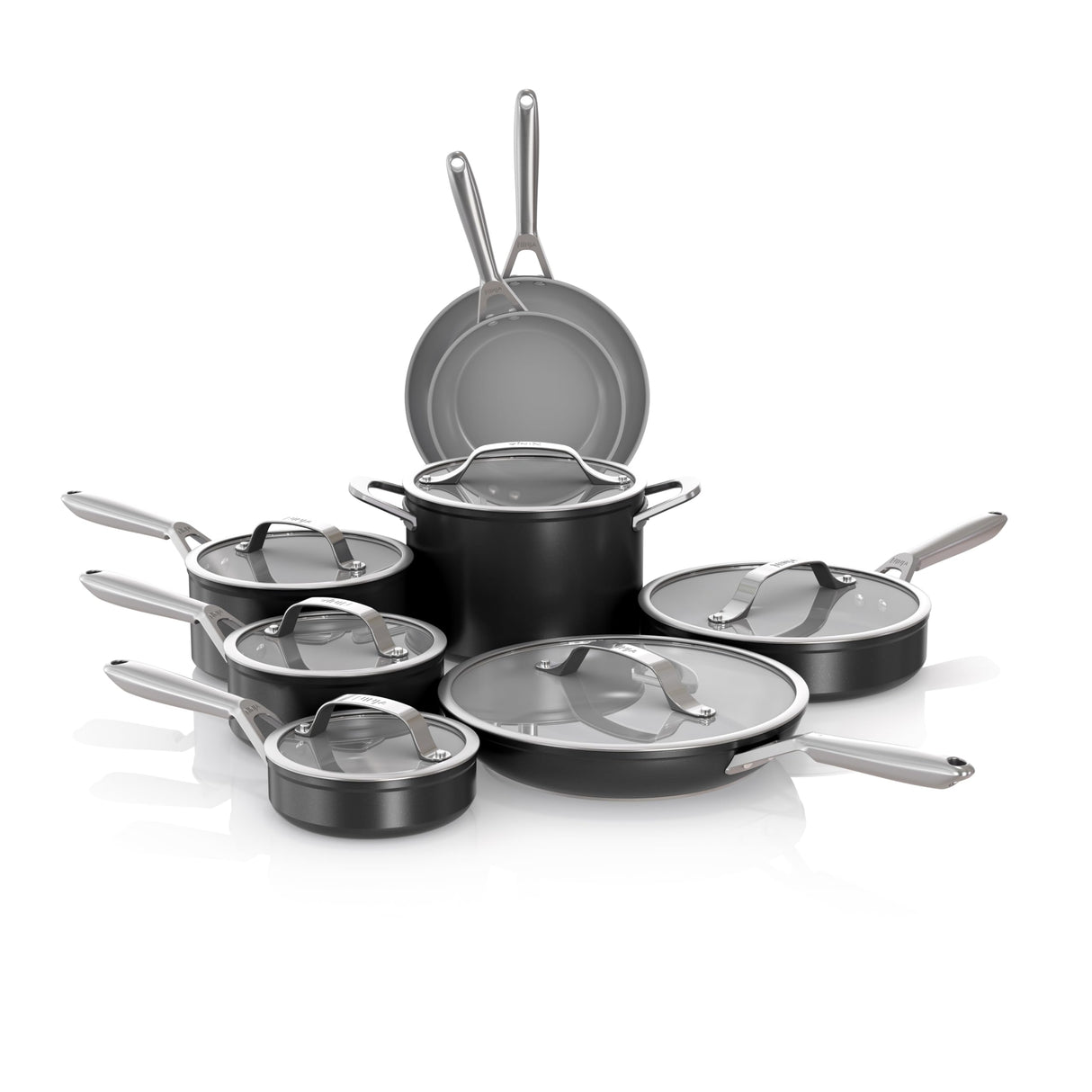 Ninja NeverStick Ceramic Pro 14-Piece Cookware Set, Non-Stick Pots & Pans Set with Glass Lids, Ceramic, Stainless Steel, Stove to Oven Safe, All Stovetops & Induction Compatible, Black, CW39014BK Ninja