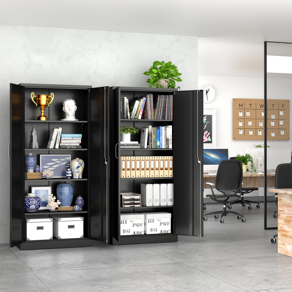 Garage Storage Cabinet with Lock, 71" Tall Cabinet with Doors and Adjustable Shelves, Heavy Duty Metal Cabinets and Storage System, Steel File Cabinet for Home Office,Workshop - Assemble Required Polup