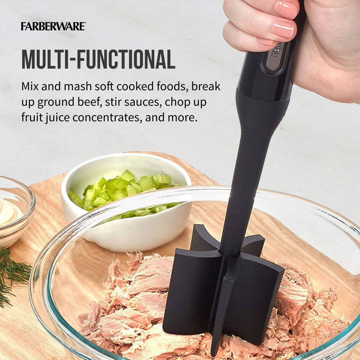 Farberware 5211438 Professional Heat Resistant Nylon Meat and Potato Masher, Safe for Non-Stick Cookware, 10-Inch, Black Farberware