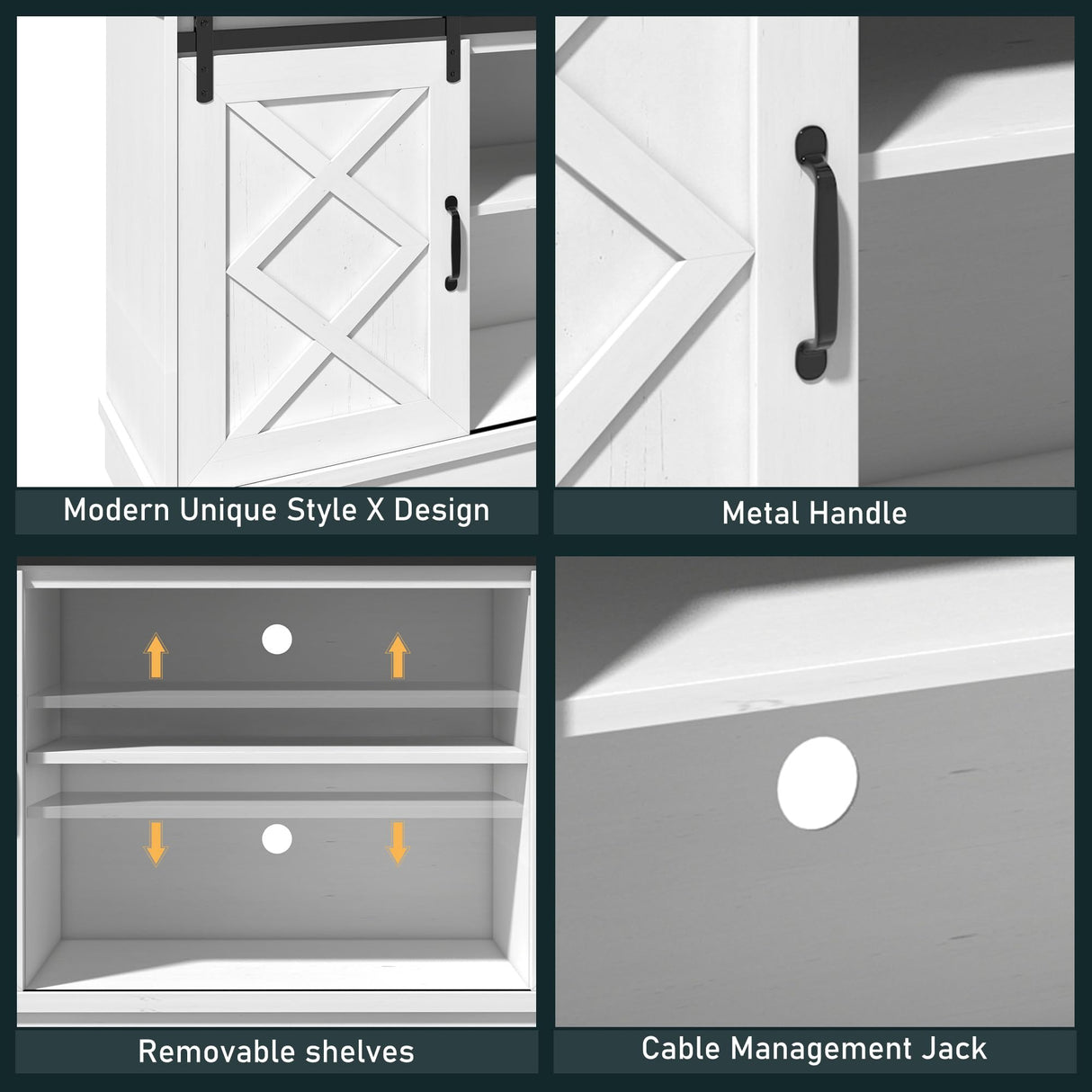 Boyel Living Farmhouse TV Stand for TVs up to 65 Inches,Farmhouse Entertainment Center with 2 Slicing Barn Door,Tv Consol for Living Room,Morden White Boyel Living