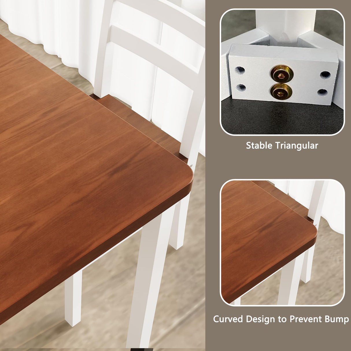 Orweiin Solid Wood Dining Table Set for 4, Farmhouse Rectangular Table and 4 Chairs Set for Kitchen, Living Room, Dining Room, Breakfast Nook, Natural+White Orweiin