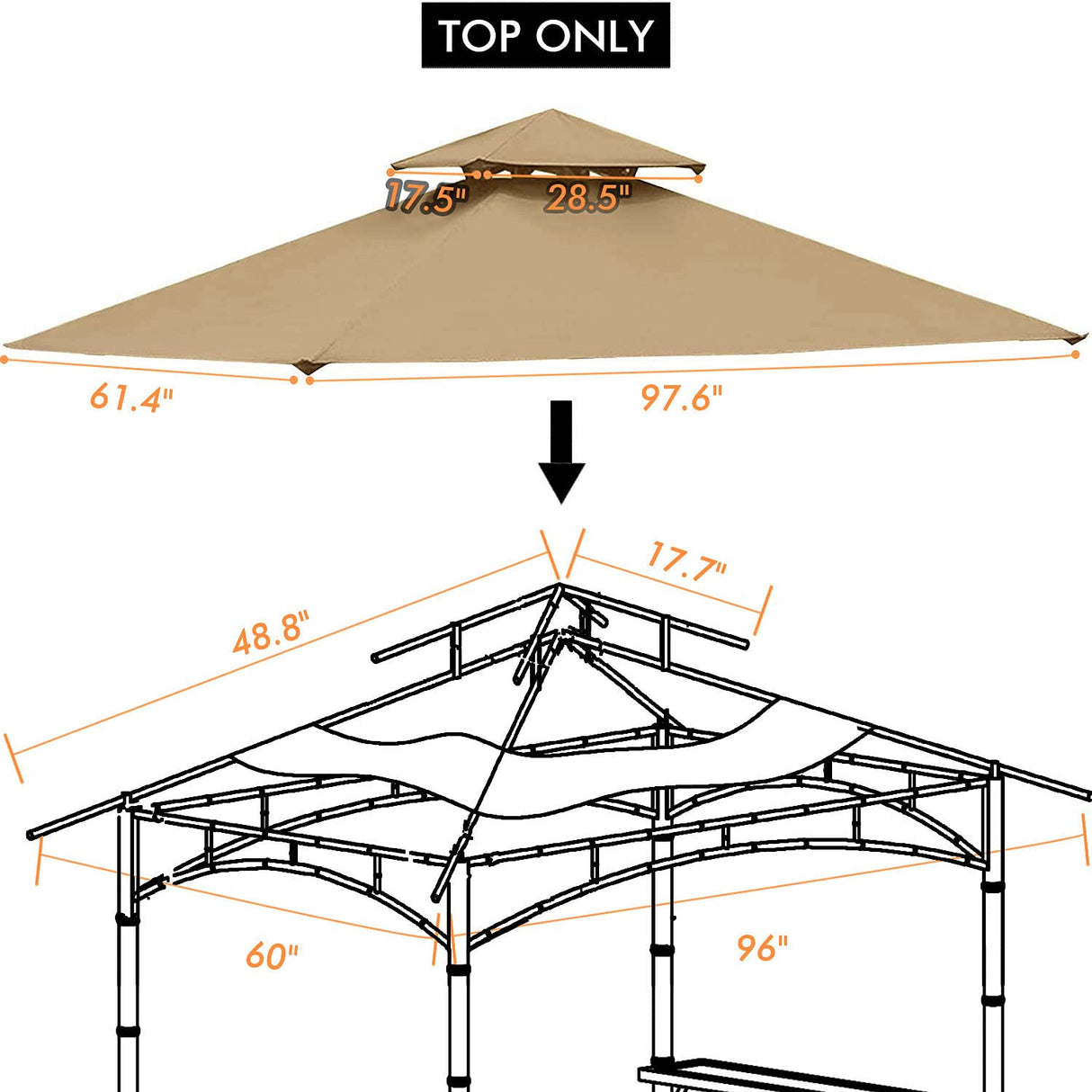 ONTHEWAY 5FT x 8FT Double Tiered Replacement Canopy Grill BBQ Gazebo Roof Top, for Gazebo Model L-GZ238PST-11 Only ontheway