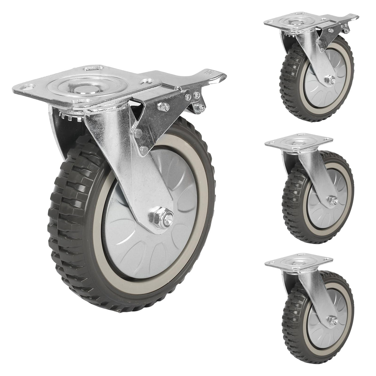 uyoyous Heavy Duty Casters Set of 4, 8 Inch All-Terrain Caster Wheel, Rubber Swivel Casters with Brake, Off Road Caster Wheels for Utility Cart Furniture uyoyous
