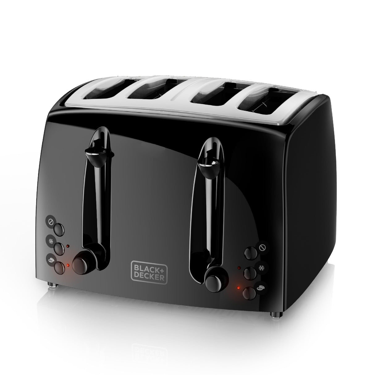 BLACK+DECKER 4-Slice Toaster, TR1410BD, Extra-Wide, 7 Shade Settings, Crumb Trays, Gloss Black BLACK+DECKER