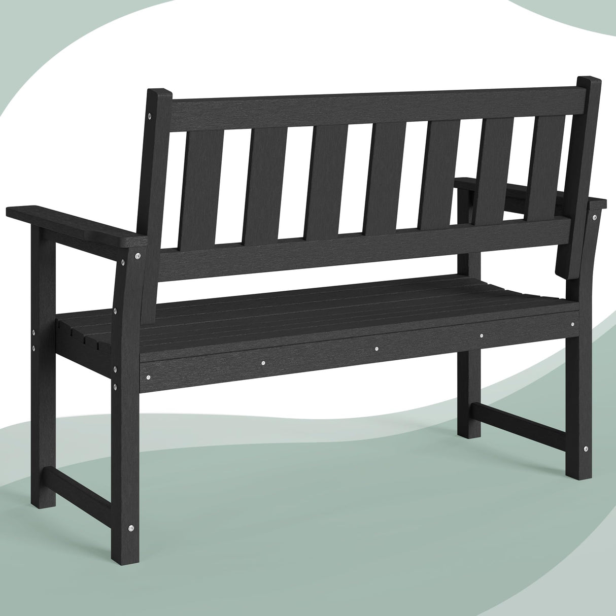 ACUEL HDPE Memorial Bench – 50'' Weatherproof Durable Outdoor Bench, 2-Person Park Bench, Easy to Move, Multi-Purpose Design Ideal for Porch, Patio, Church, and School (Black) ACUEL