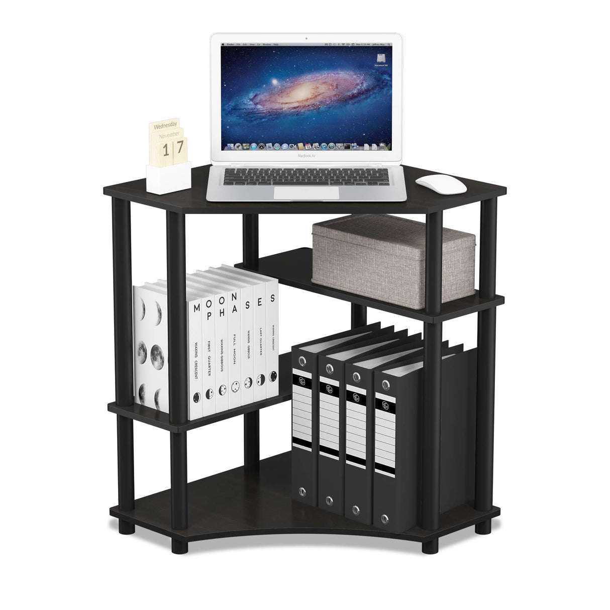 FURINNO Turn-N-Tube Space Saving, Corner Desk, Espresso/Black Furinno
