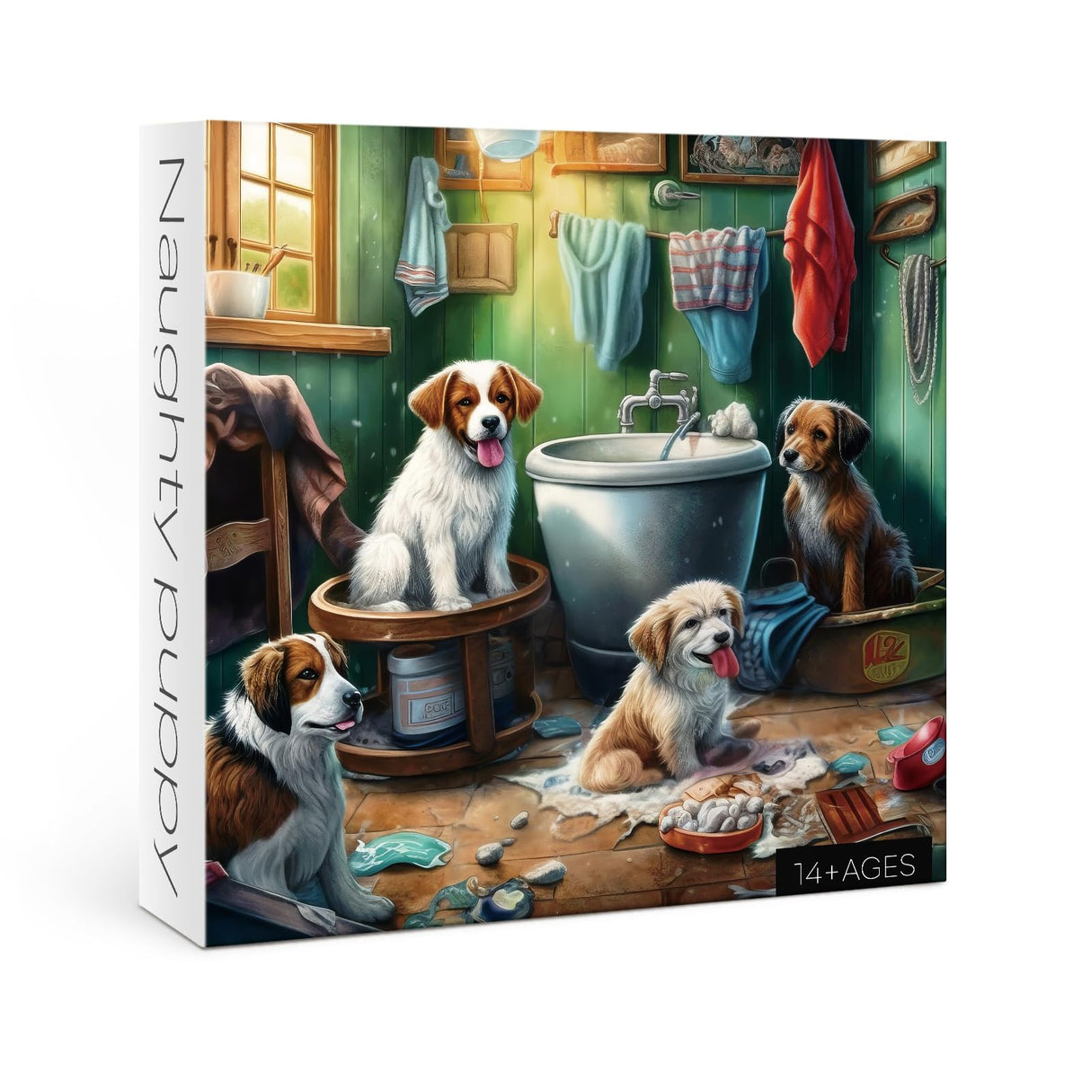 Puppy Puzzles for Adults 1000 Piece, Funny Dog Jigsaw Puzzle, Bath Party Dog Puzzle 23.9 * 23.9 inches IdeaBazar