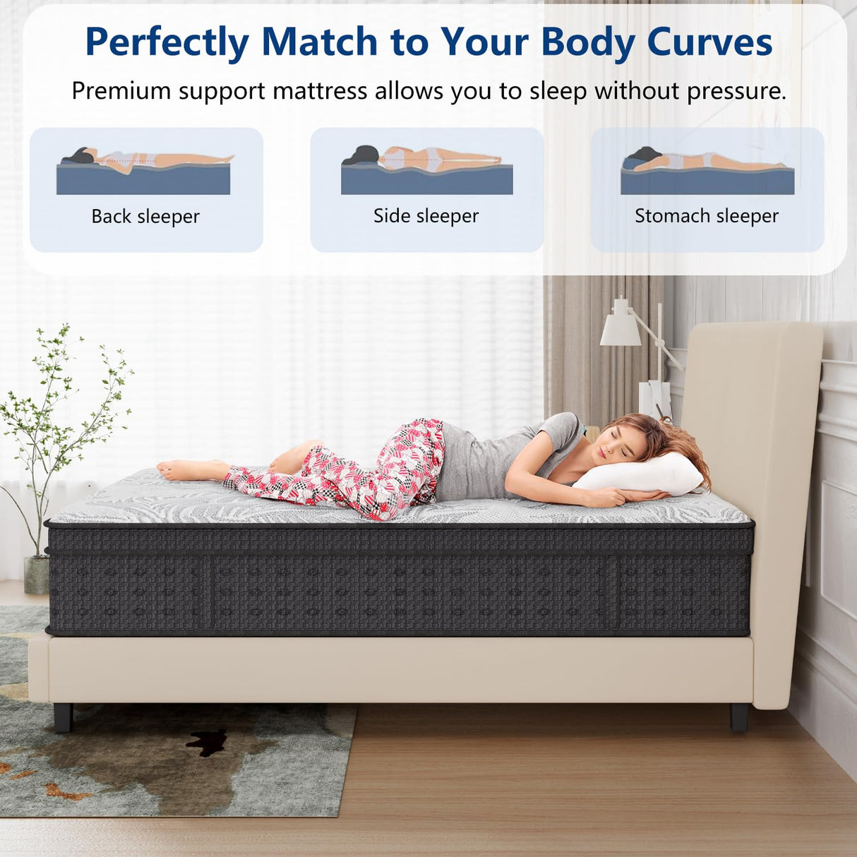 Twin XL Mattress,14 Inch Hybrid XL Twin Mattress in a Box with Gel Memory Foam for Back & Lumbar Support, Individually Pocket Springs for Pressure Relief, Medium Firm, CertiPUR-US, 39"*80"*14" 6V-Sermmoo