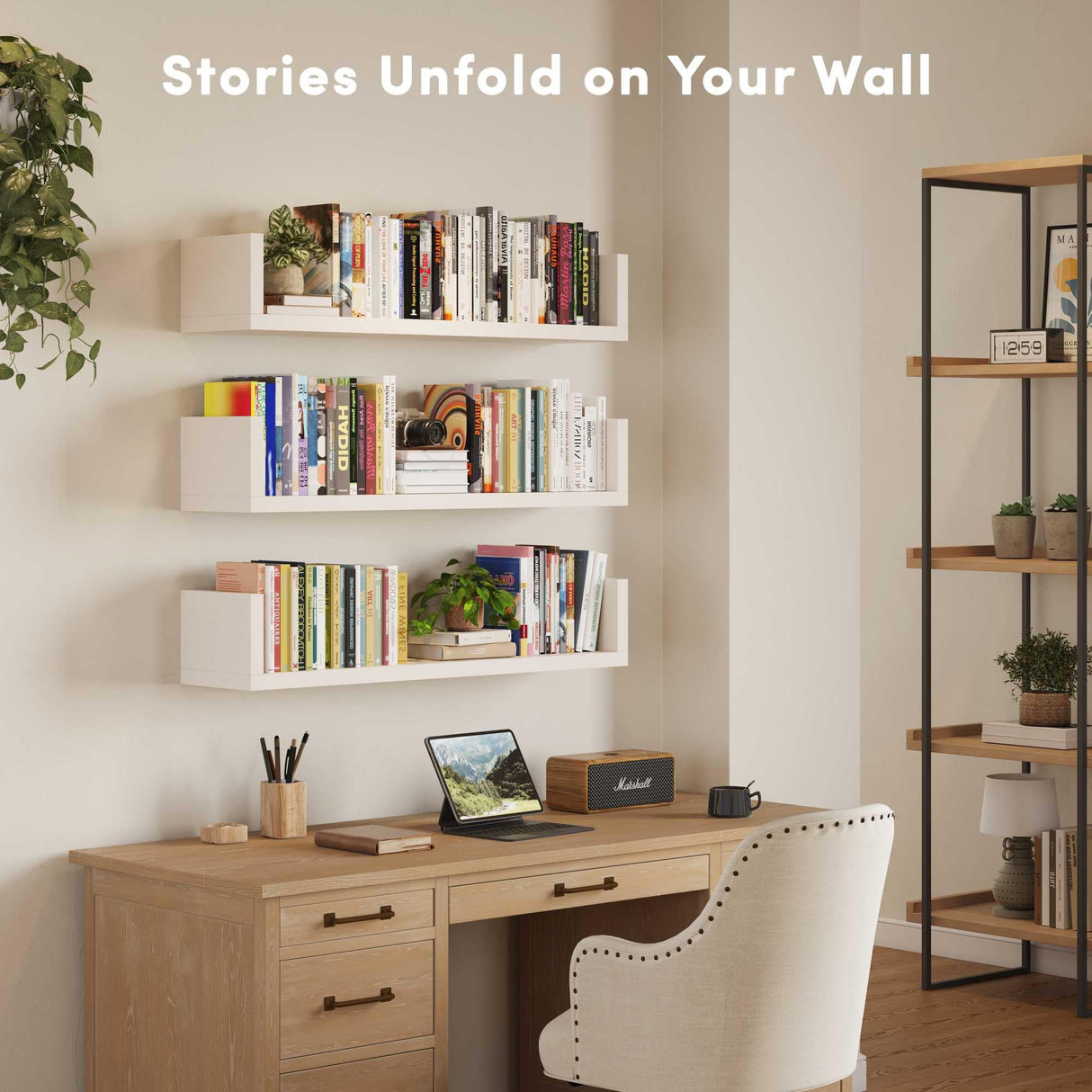 VMROF Wall Bookshelf, Set of 3, U Shaped Floating Bookshelf, Hanging Bookshelves for Wall, Wall Mounted Shelves for Living Room Bedroom Office (White, 17 Inches, 3) VMROF