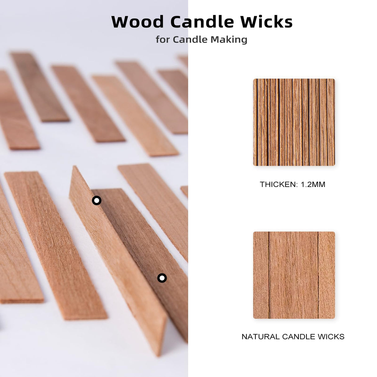 Ziosxin 60set Cherry Wood Candle Wick,Thicken Wood Wicks for Candles-Long Lasting Flame-Easily Burn,Candle Cores with 60pcs Stand and 60pcs Glue Dot,60pcs Warning Label for Candle Making Ziosxin