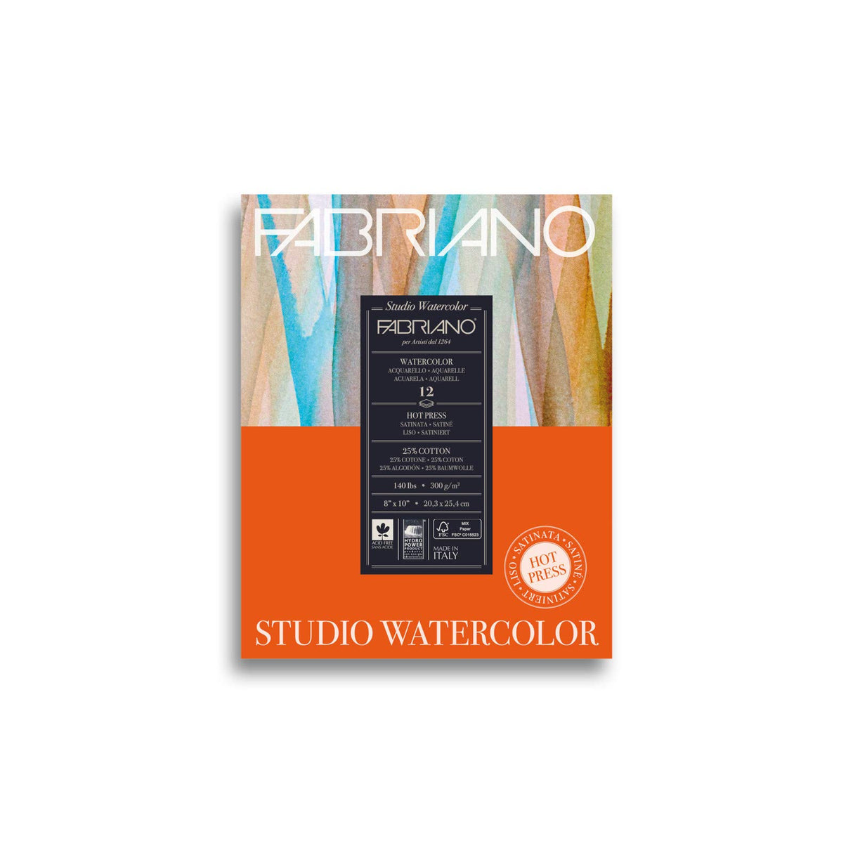 Fabriano Studio Hot Press Watercolor Pad, 8 x 10, White Fabriano