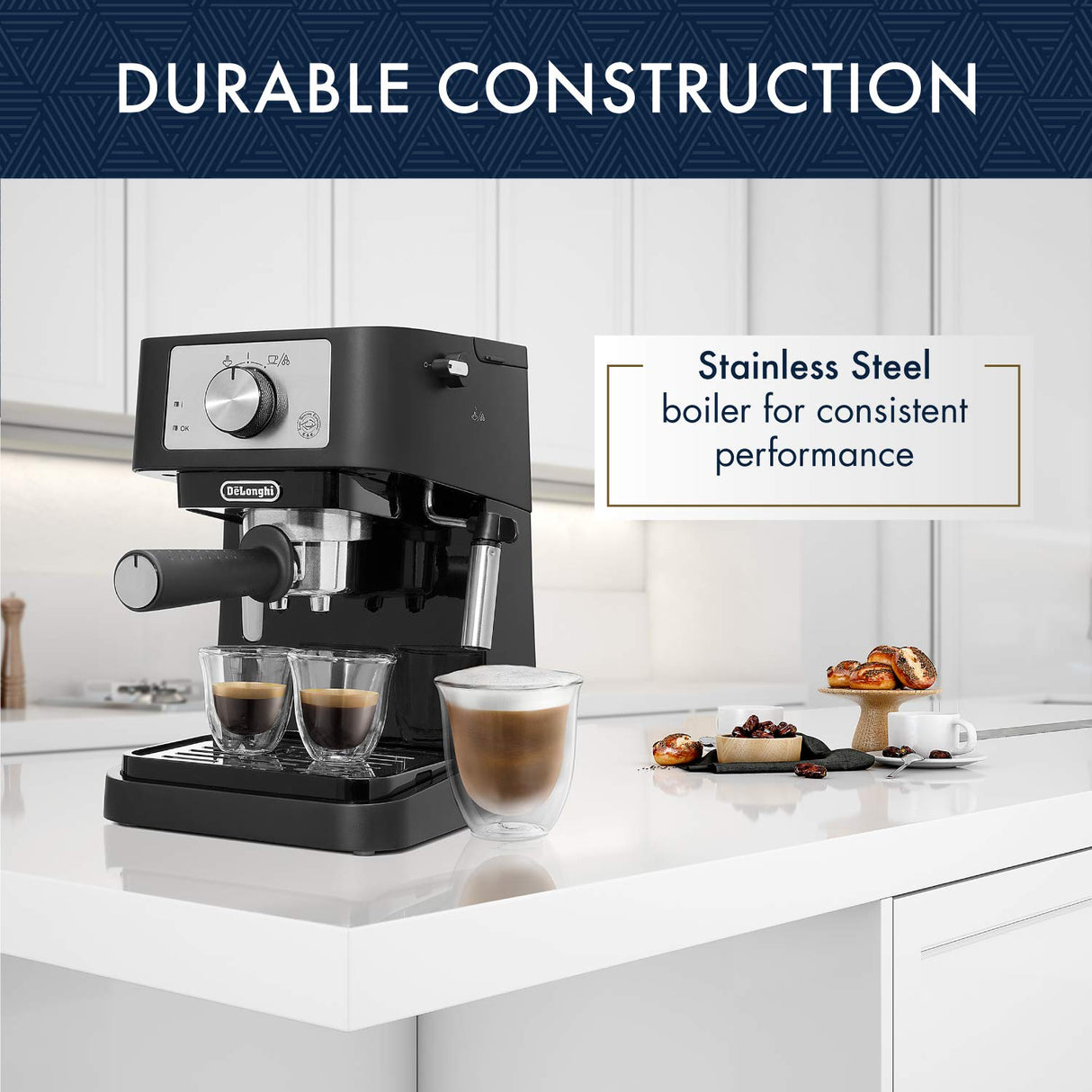 De'Longhi Stilosa Manual Espresso Machine, Latte & Cappuccino Maker, 15 Bar Pump Pressure + Milk Frother Steam Wand, Black / Stainless, EC260BK, 13.5 x 8.07 x 11.22 inches De'Longhi