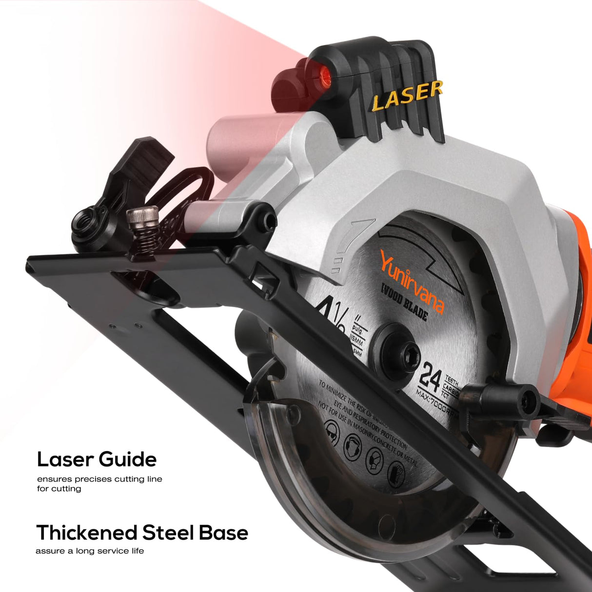 Yunirvana Mini Circular Saw, 20V 3400RPM Professional Cordless Circular Saw, Adjustable Angle and Depth,Max Cutting Depth 1-2/3"(90°), 1-1/8"(45°), Laser Guide, Rip Guide Yunirvana
