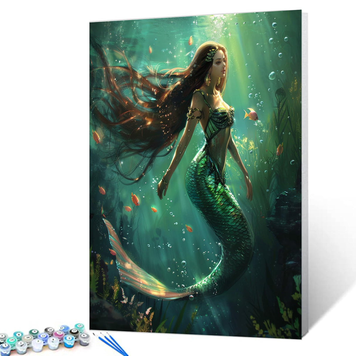 Tucocoo Green Mermaid Paint by Number for Adults Canvas Ocean Painting by Numbers Kits for Adult Include Acrylic Paints&Paintbrush,DIY Underwater World Mermaid for Home Wall Decor16x20inch No Frame Tucocoo