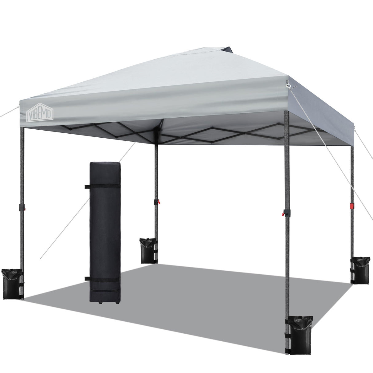 Vibemo Canopy Tent 10x10, 1-Person Setup Pop Up Canopy Tent with Roller Bag, 3 Adjustable Height, 4 Sandbags, 8 Stakes, 4 Guylines, Waterproof and UPF50+ Sun Protection Outdoor Canopy for Party,Beach Vibemo