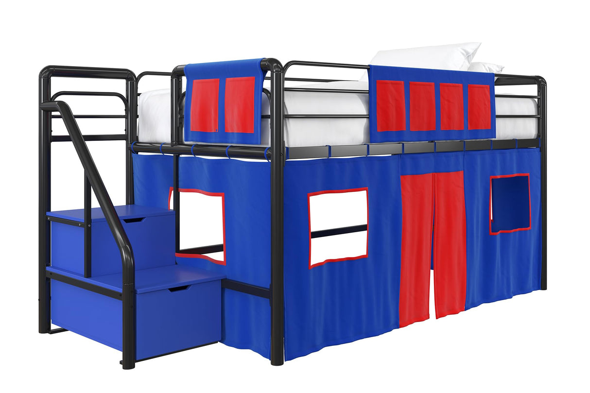 DHP Curtain Set for Kid's Loft Bed, Washable and Removable, Blue and Red DHP