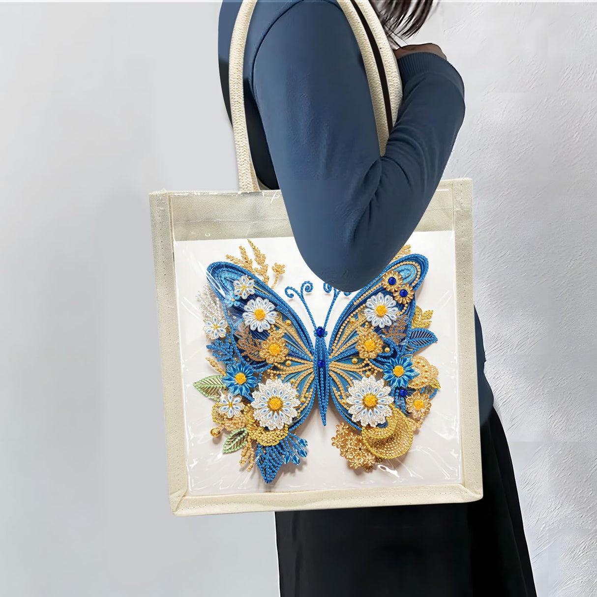 ARTopet DIY Diamond Art Painting Handbag Handmade Non-Woven Shopping Tote Bags with Replace Pattern Reusable Grocery Bag-Butterfly01 ARTopet