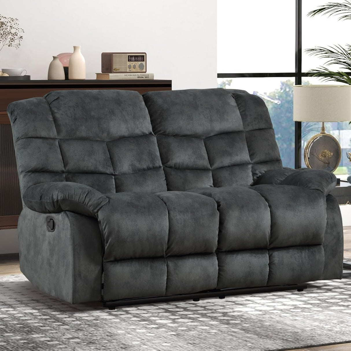 CANMOV Manual Loveseat Recliner, 2 Seat Recliner Sofa Chair with Armrest and Overstuffed Backrest, Couch Set for Living Room, Bedroom, Office, Grey CANMOV