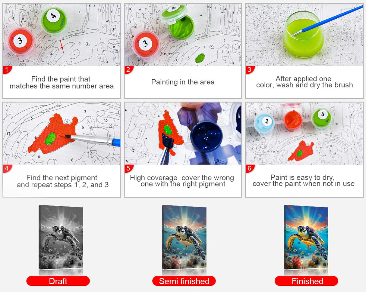 Adult Paint by Number Kits Sea Turtle, DIY Ocean Paint by Numbers Kit for Adults Beginners, Fish Acrylic Painting on Canvas for Gift Home Wall Decor 16"x20"(Frameless) TUMOVO