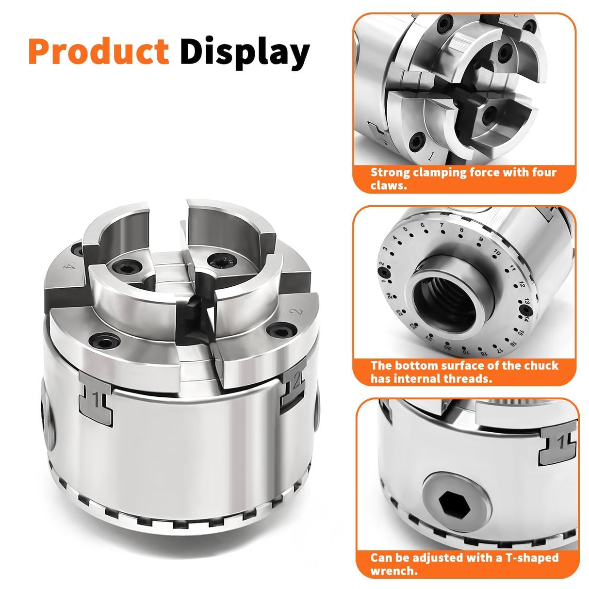 Aspaton 2.75 Inch 4 Jaw Self-Centering Lathe Chuck Set with 1-Inch x 8TPI Thread & Inner Hexagon Spanner Aspaton