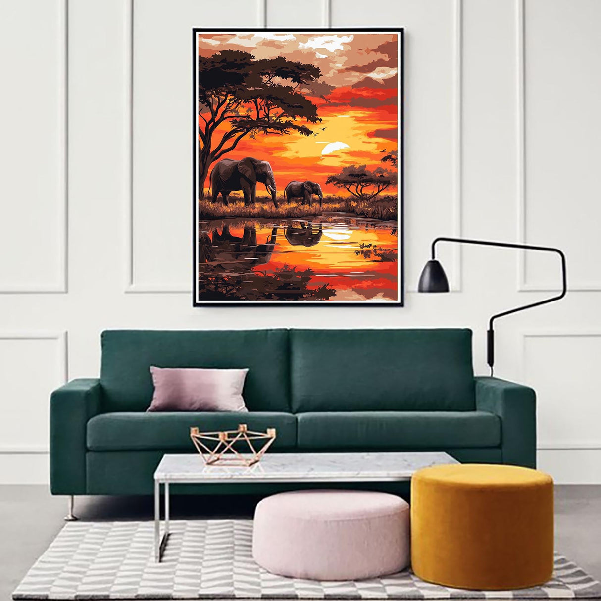 Zariocy Paint by Numbers Kits for Adults - Elephant DIY Oil Paintings Canvas Acrylic Paint Set - Sunset Landscape Paint by Numbers Kit for Beginners and Ideal for Home Decor 16x20 inch Zariocy