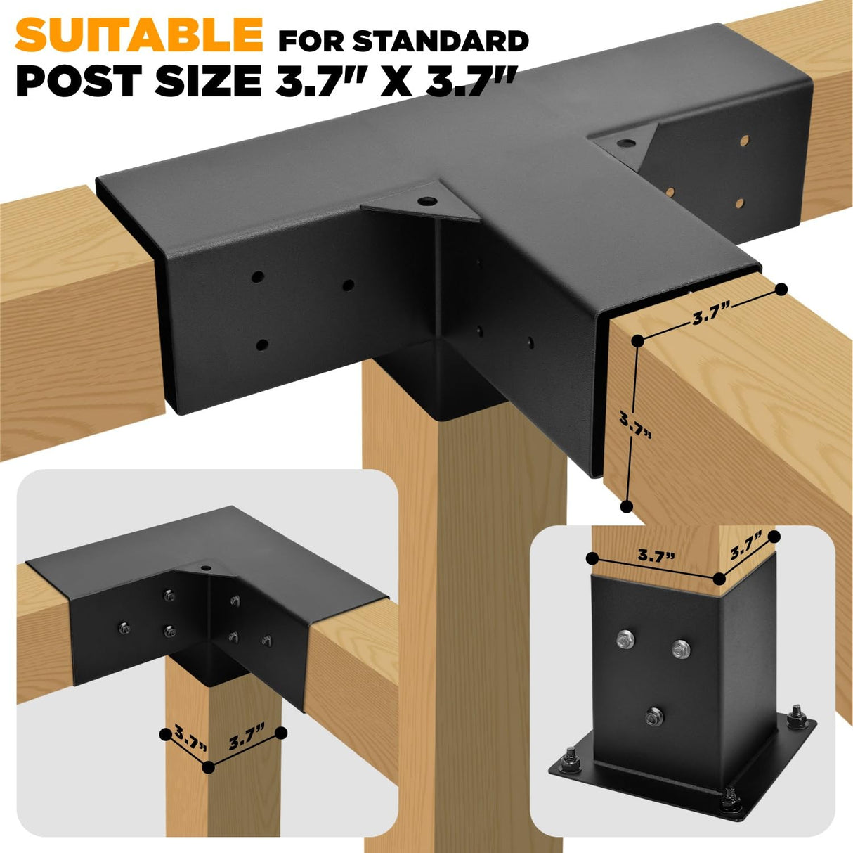 TPHUC Pergola Bracket, 3-Way Pergola Right Angle Bracket, Raised Wood Bracket for 4"x4" (Inner Dimensions: 3.5"x3.5") Wooden Beam, Pergola, Garden, Gazebo,... (Set 12) TPHUC