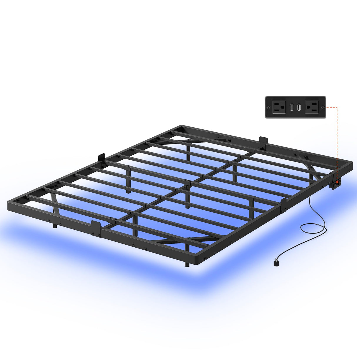WLIVE Floating Queen Bed Frame, LED Bed Frame with Charging Station, Metal Platform Beds Queen Size with Heavy Duty Steel Slats, No Box Spring Needed, Easy Assembly, No Noise, Black WLIVE