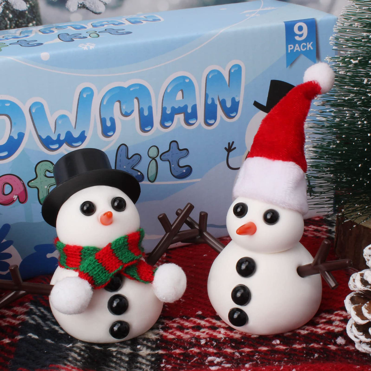 9 Pack Build a Snowman Kit Snowman Crafts for Kids,Modeling Clay Snowman DIY Kit, Christmas Stocking Stuffers for Kids,Christmas Crafts Xmas Gift BANBBUR
