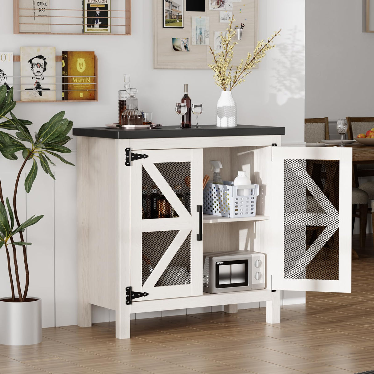 ANWBRAOD Farmhouse Buffet Cabinet 31.4" Sideboard Storage Cabinet with Barn Door and Adjustable Shelf Wood Rustic Accent Cabinet for Dinning Room, Kitchen, Hallway ULSC003W ANWBROAD