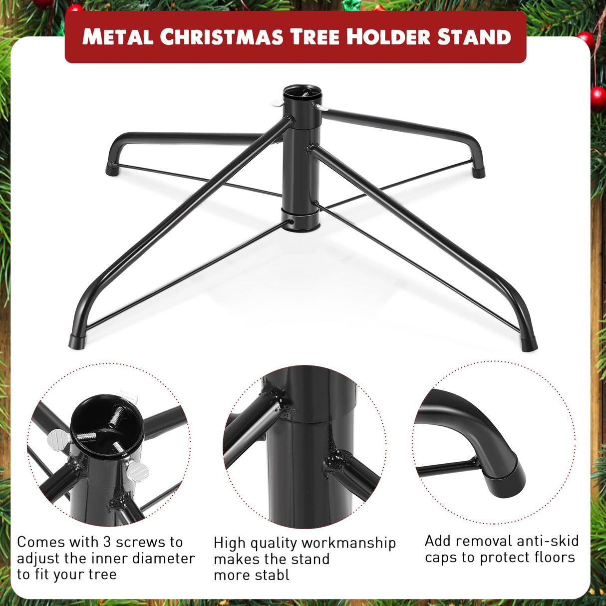 Roowest Folding Christmas Tree Stand Artificial Xmas Tree Base Holder Replacement Metal Tree Stand Base for Christmas Tree(16 Inch,Green) Roowest