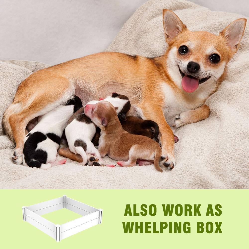 Kdgarden Raised Garden Bed Kit 4'x4' Outdoor Above Ground Planter Box for Growing Vegetables Flowers Herbs, DIY Gardening, Whelping Pen and More, Screwless White Vinyl Garden Bed with Grid Kdgarden