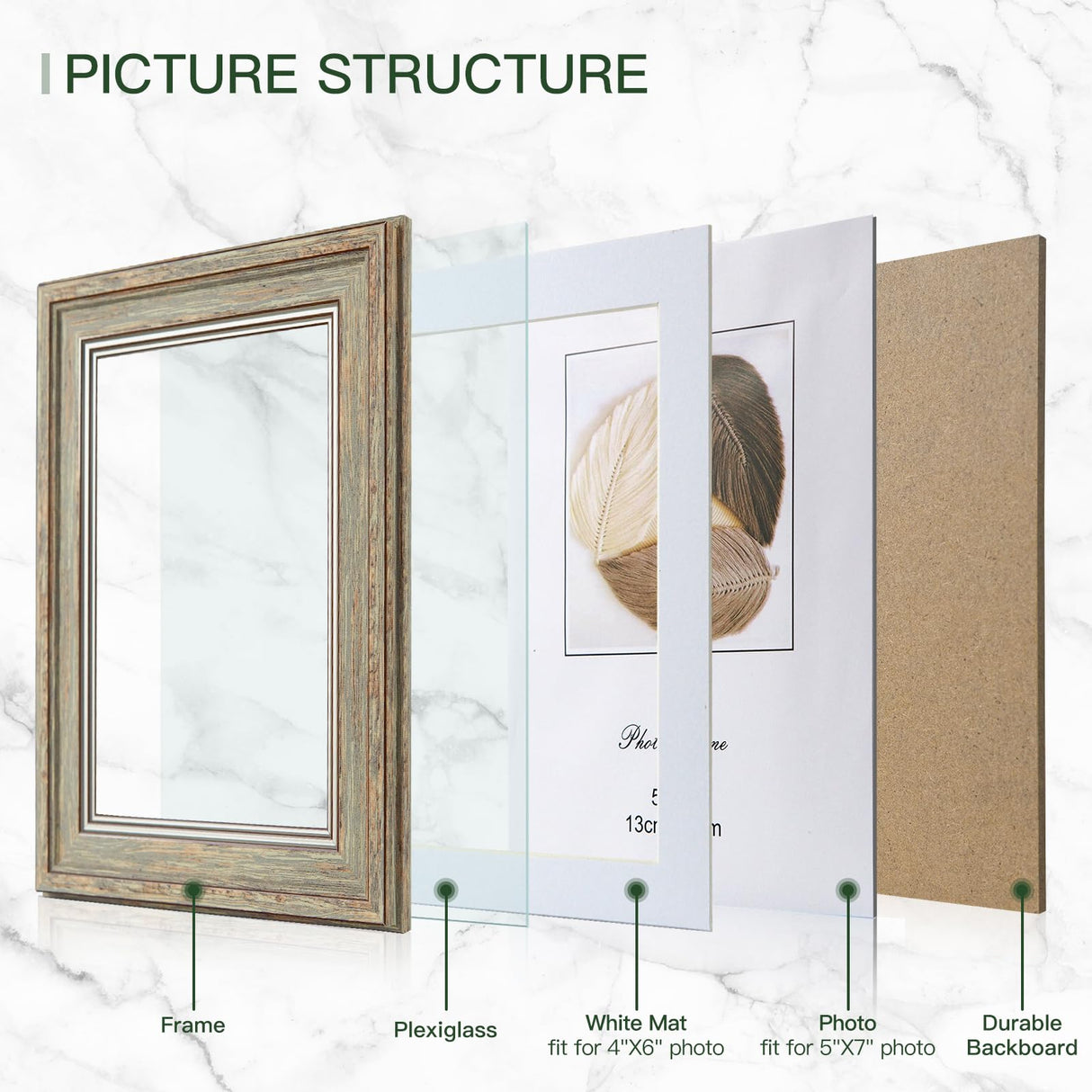 XUANLUO 3 Pack 5x7 Inch Picture Frames Farmhouse Rustic Vintage Distressed Wood Grain Photo Frame with Plexiglass for Table Top Display and Wall Hanging XUANLUO