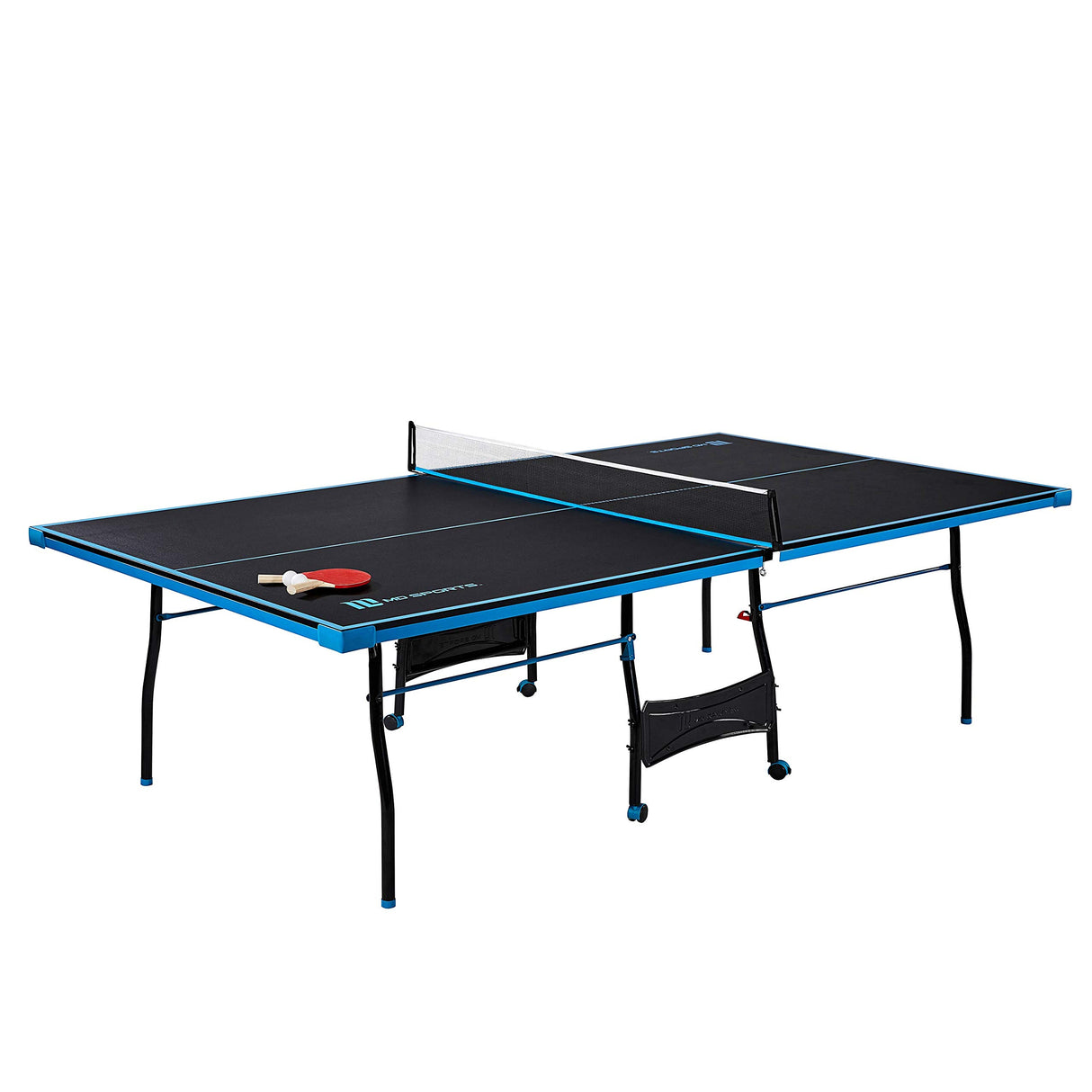 MD Sports Table Tennis Set, Regulation Ping Pong Table with Net, Paddles and Balls (8 Pieces) - Black & Light Blue MD Sports