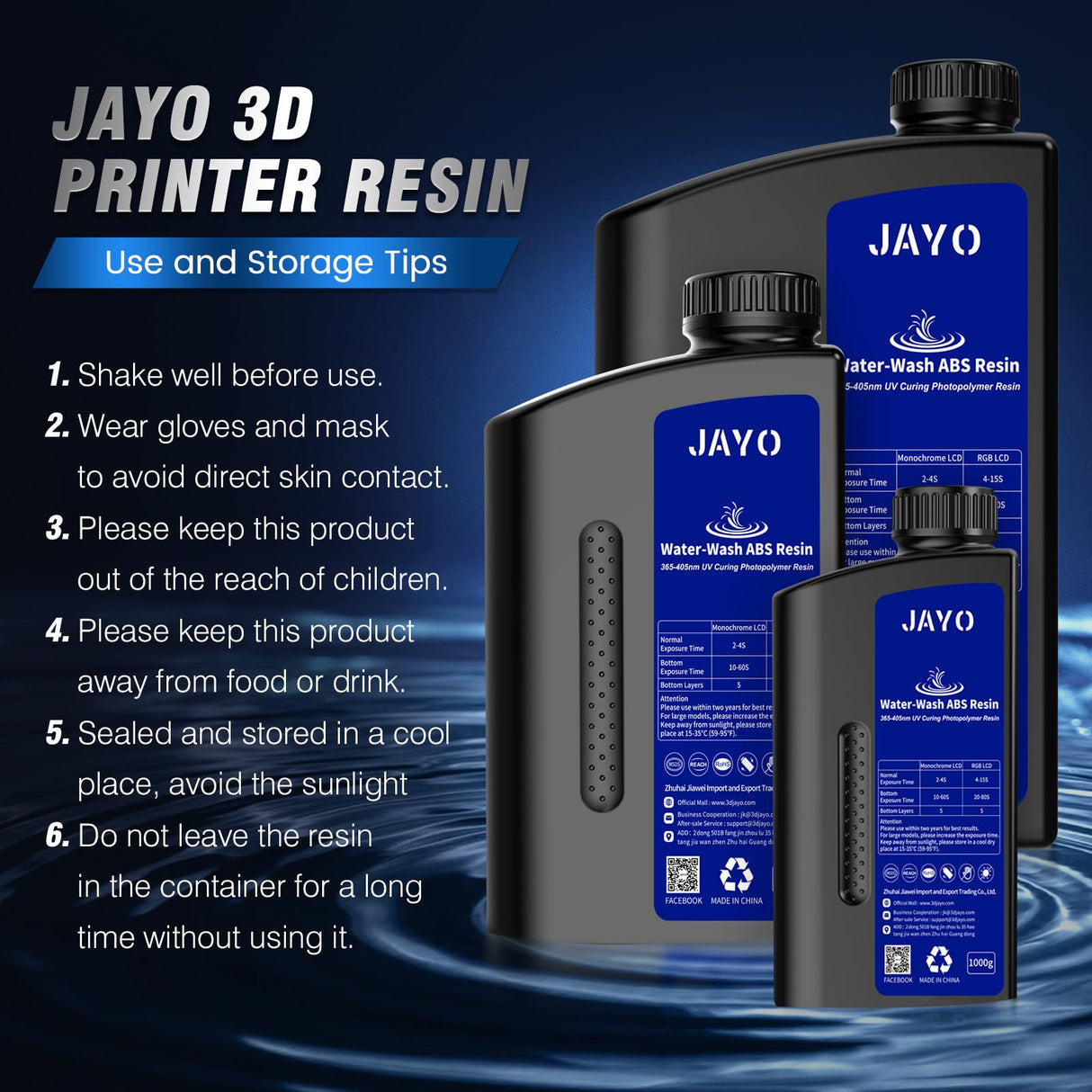 JAYO Water Washable ABS-Like Resin 2KG, 3D Printer Resin 405nm UV Standard Rapid Photopolymer Resin for LCD/DLP/SLA 3D Printer, High Precision, Non-Brittle, 1KG Bottle, 2 Pack, Grey+Dark Grey JAYO