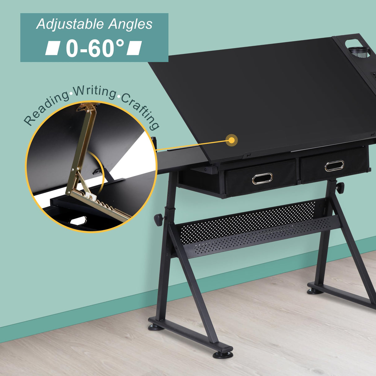 ZENY Adjustable Drafting Table with Stool, Tilting Drawing Desk Artist Table with Storage Drawers, Art Craft Workstation for Home Office Reading, Writing, Crafting ZENY