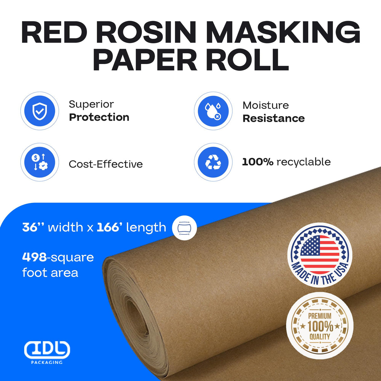 Brown Rosin Masking Paper 36" x 1992" (166 feet) – 66 lb Thickness Floor Covering - Masking Paper for Painting and Construction, Surface Protection by IDL Packaging IDL Packaging