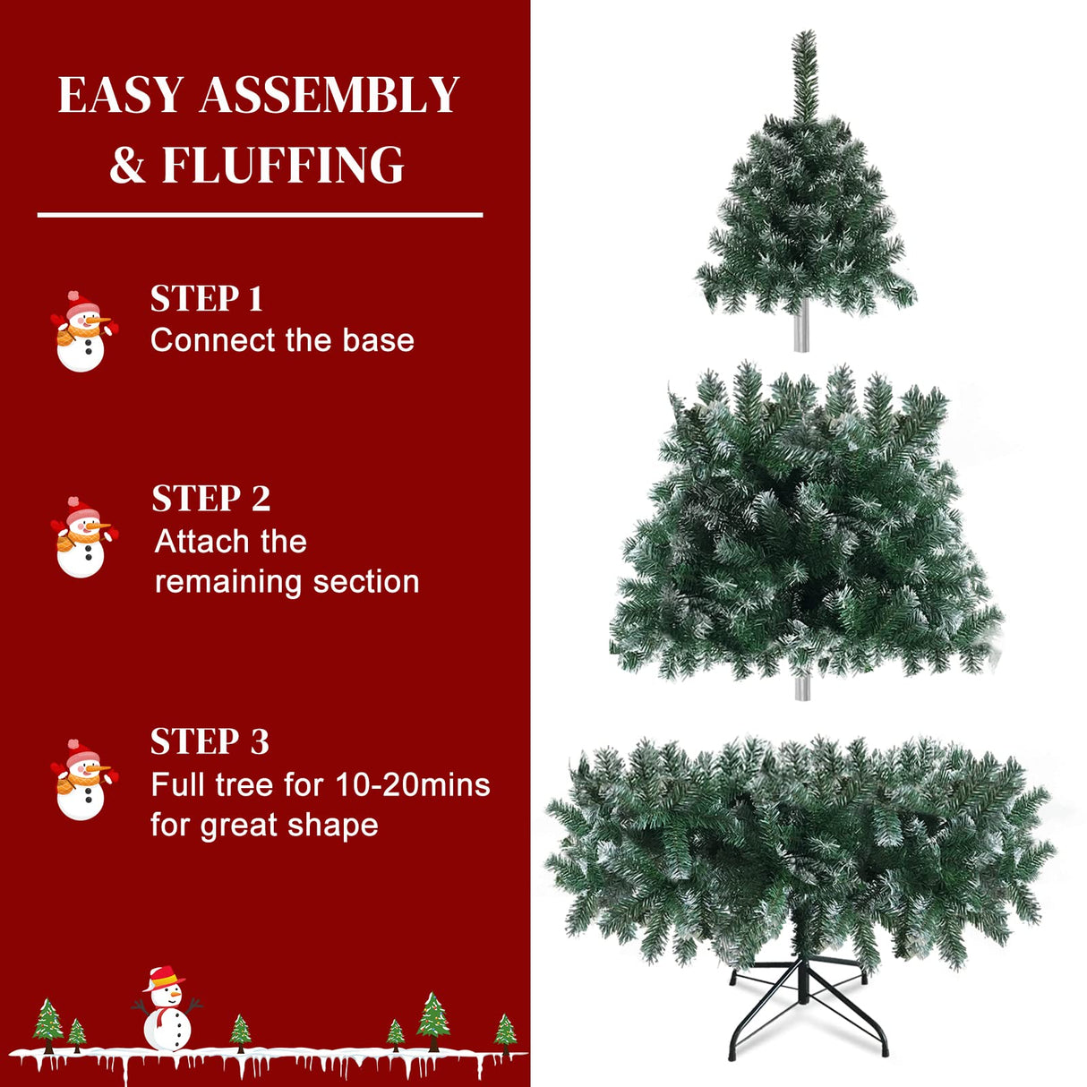 Karl home 6ft Green Partial Flocked Artificial Christmas Tree, Classic Spruce Tree with Sturdy Metal Stand for Home, Office, Party Festival Holiday Decoration,812 PVC Branch Karl home
